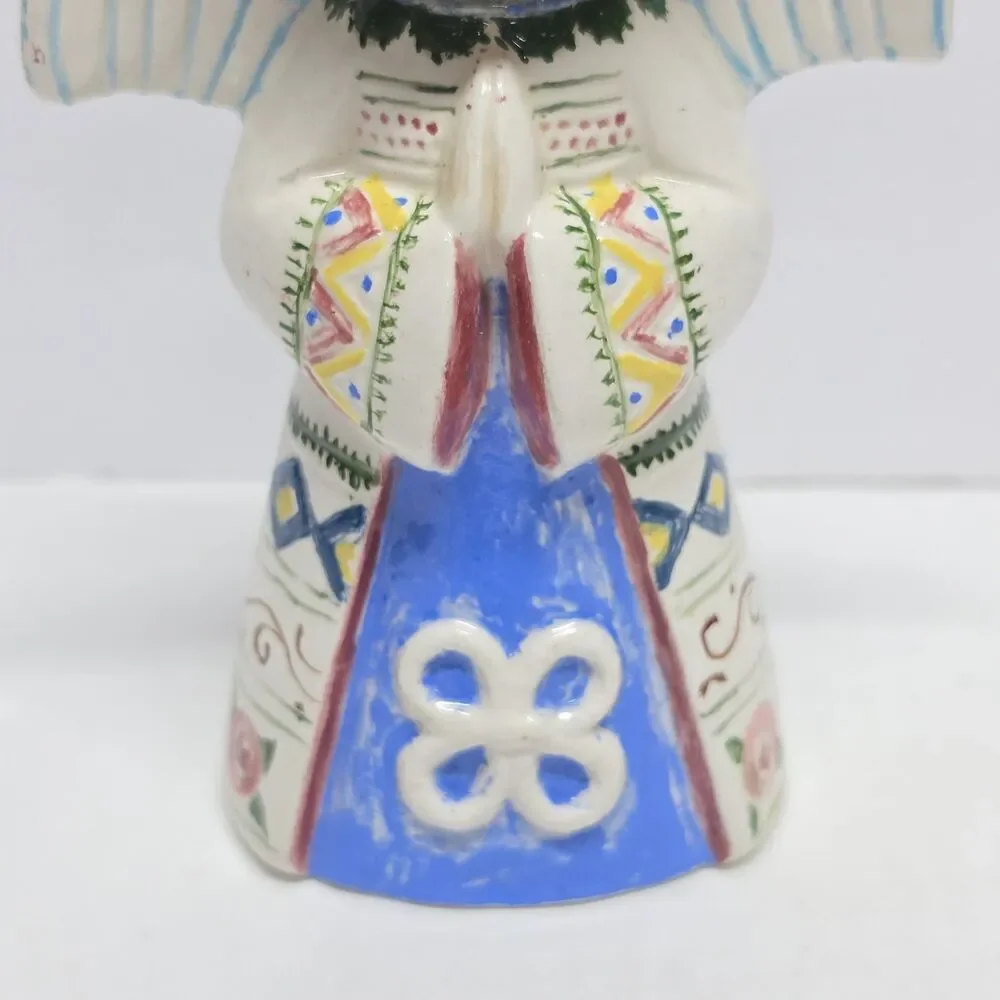Vintage Signed Art Pottery Praying Angel Figurine Hand painted